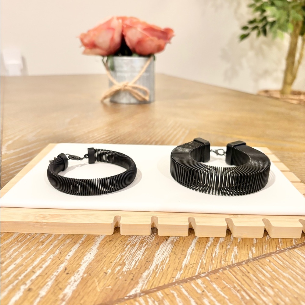 Black Coil Bracelet Set Industrial Wrap Cuff Unisex Edgy Jewelry